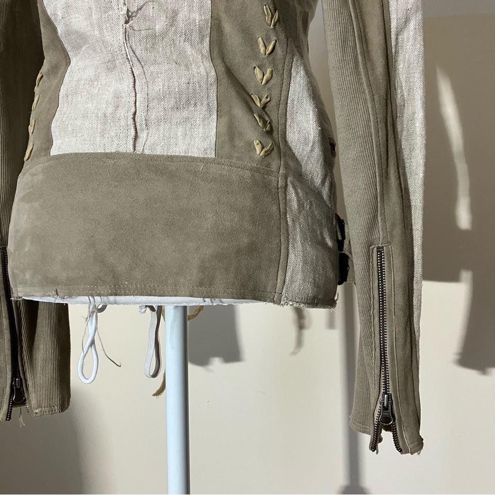 Jakett New York Linen & Leather Beige Bohemian Jacket size XS - Picture 8 of 12